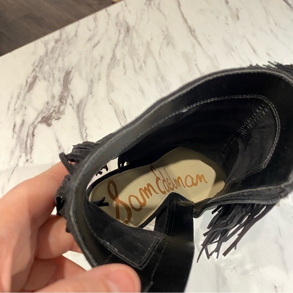 Sam Edelman Arizona fringe Booties peep toe black womens size 8 - Picture 15 of 16